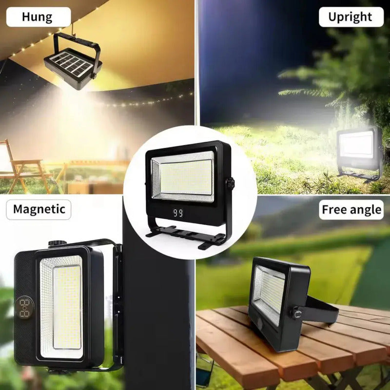 Reflector Led Solar Recargable Portable 200w Multifuncional Negro Blanco