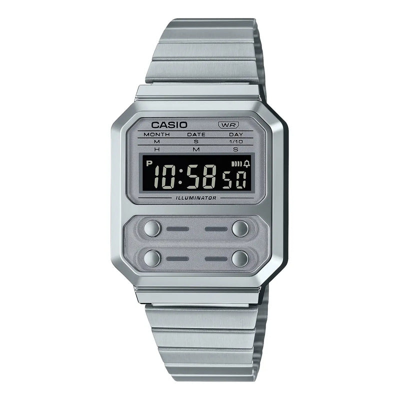 Reloj Casio Vintage A-100we-7b Agente Oficial Casiocentro Plateado