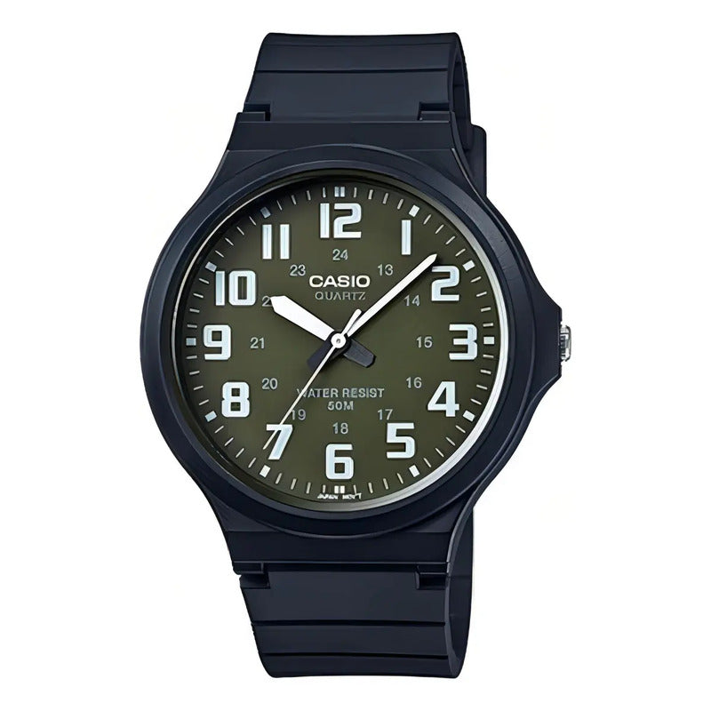 Reloj Casio Analógico Para Hombre Mw-240-3bv Negro Verde Oscuro