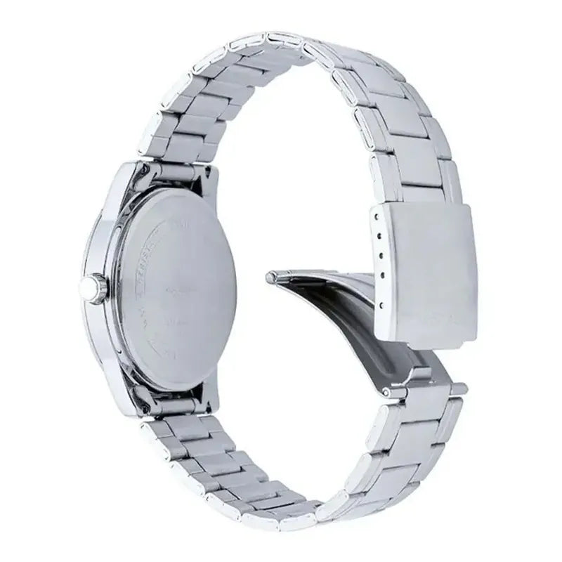Reloj Pulsera Casio Mtp-v001d-1budf Con Correa De Acero Inoxidable Color Plateado - Fondo Negro