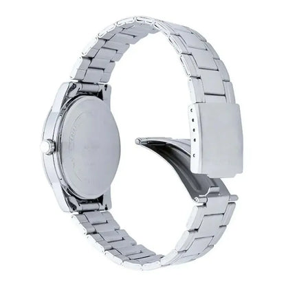 Reloj Pulsera Casio Mtp-v001d-1budf Con Correa De Acero Inoxidable Color Plateado - Fondo Negro