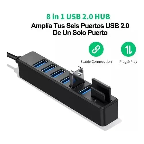Hub 6 Puertos Multi Usb 3.0 Adaptador Con Lector Tarjeta Sd Negro