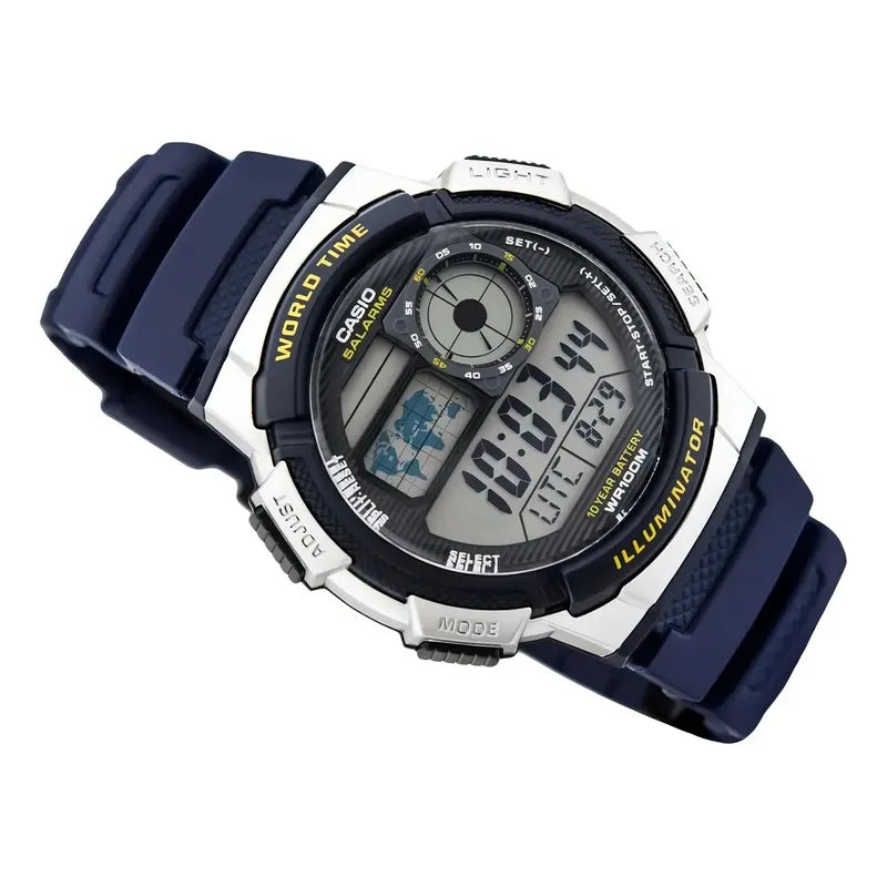 Reloj Pulsera Digital Casio Ae-1000w-2a Con Correa De Resina Color Azul - Fondo Negro