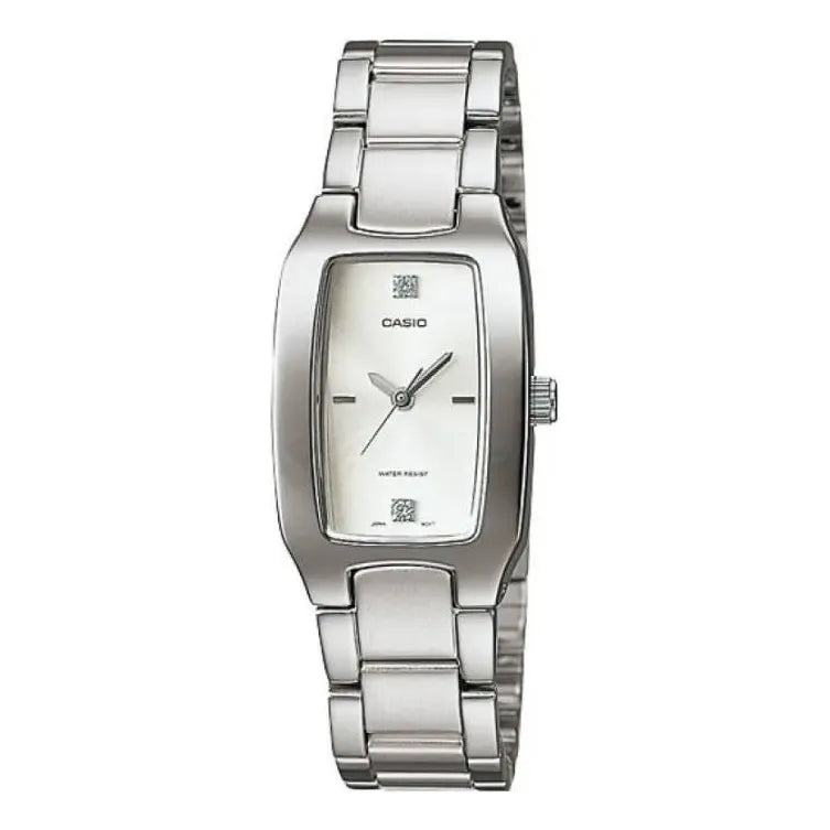 Reloj Casio Para Mujer De Acero Inoxidable Plateado Con Fondo Gris Claro Negro