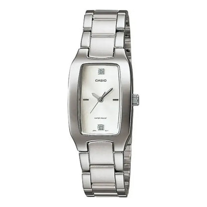 Reloj Casio Para Mujer De Acero Inoxidable Plateado Con Fondo Gris Claro Negro
