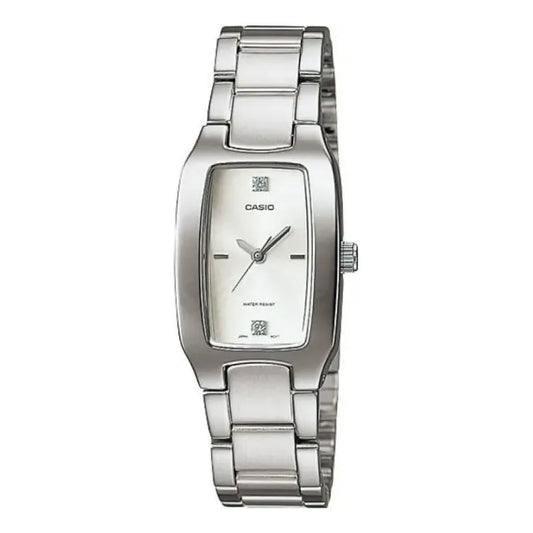 Reloj Casio Para Mujer De Acero Inoxidable Plateado Con Fondo Gris Claro Negro