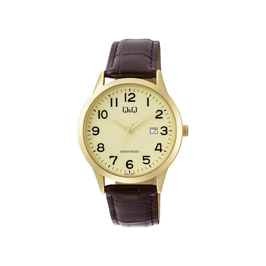 Reloj Q&q Moda Modelo: A44a-006py Café Dorado Crema