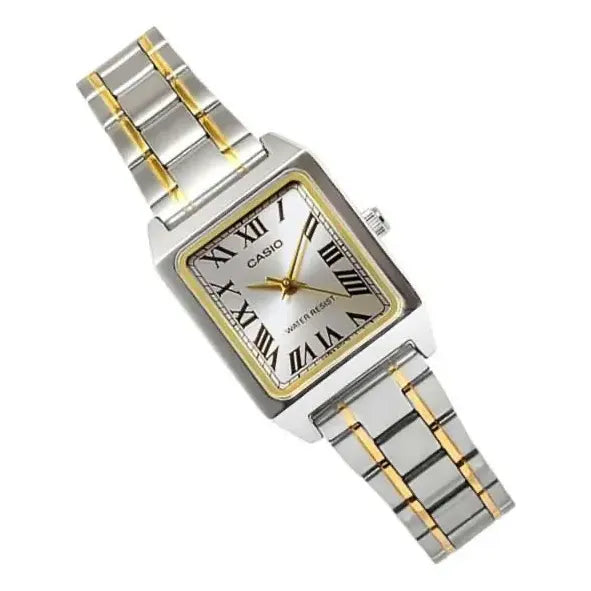 Reloj Casio Dama Ltp-v007sg-9b Acero Combinado Numeros Romanos Plata Beige