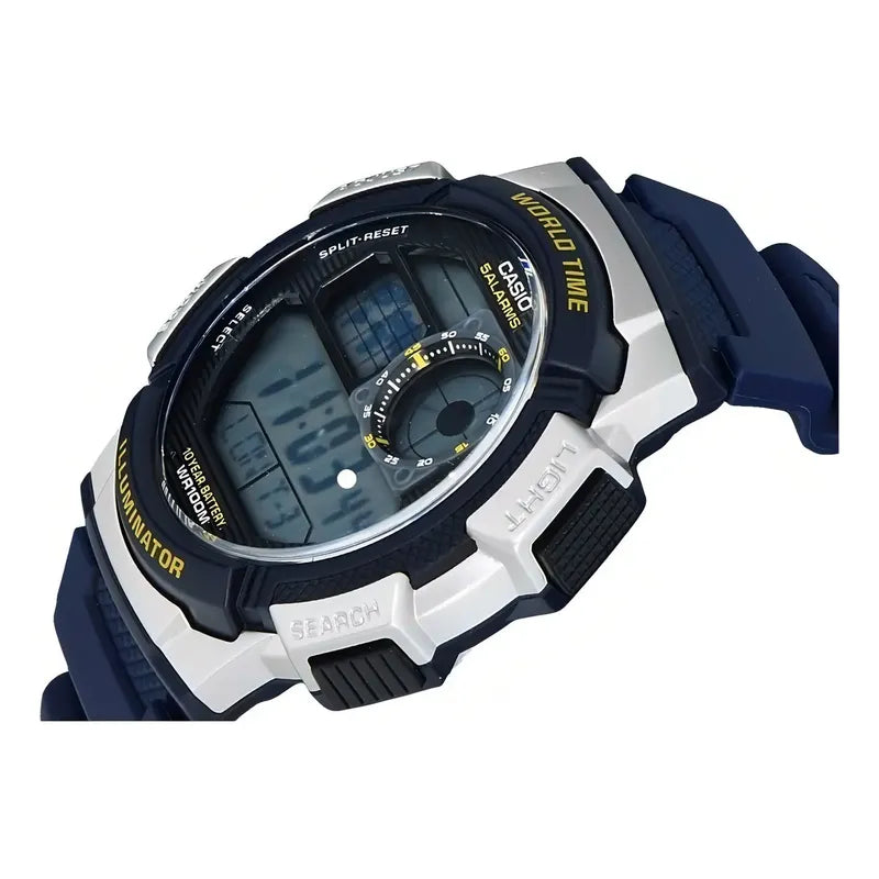 Reloj Pulsera Digital Casio Ae-1000w-2a Con Correa De Resina Color Azul - Fondo Negro