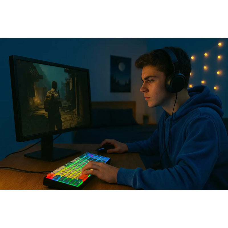 Teclado Gamer Weibo Wb333 Mini Rgb Iluminación Multiefecto Usb-c Compacto Negro Español De Latinoamérica