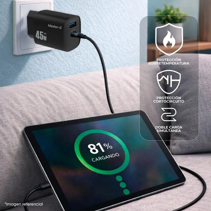 Cargador Portátil Carga Rápida 45w + Cable Usb-c Master-g Color Negro