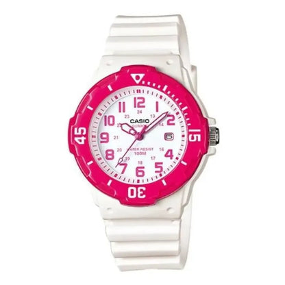 Reloj Casio Analógico Para Mujer Lrw-200h-4bv Blanco Con Detalles Fucsia
