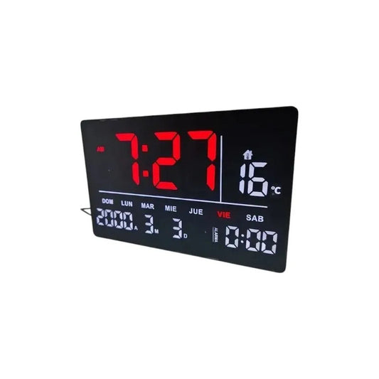 Reloj Digital De Pared Alarma Calendario Y Temperatura 32x20 Negro