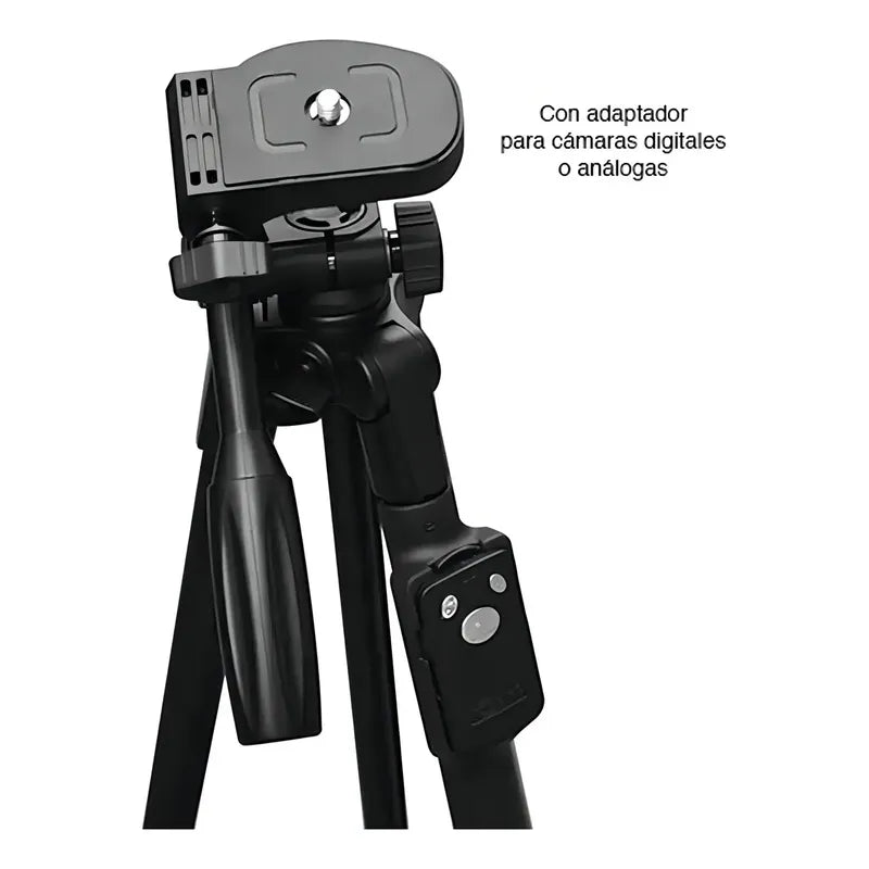 Trípode Profesional Con Bluetooth Para Celular Y Cámara, 128 Cm De Altura, Negro
