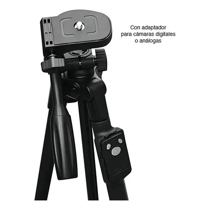 Trípode Profesional Con Bluetooth Para Celular Y Cámara, 128 Cm De Altura, Negro