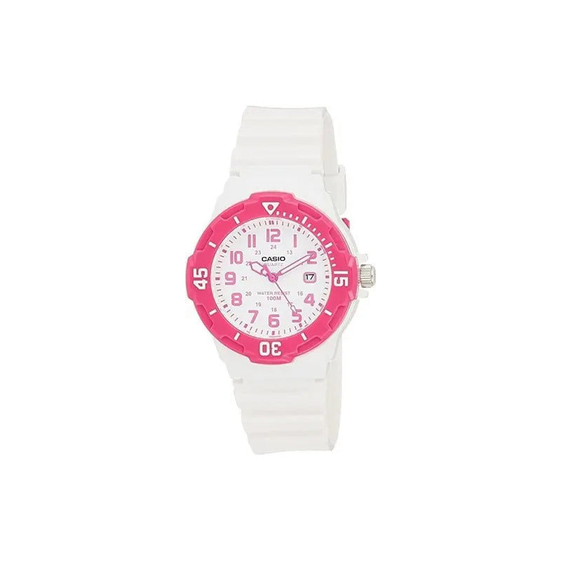 Reloj Casio Analógico Para Mujer Lrw-200h-4bv Blanco Con Detalles Fucsia