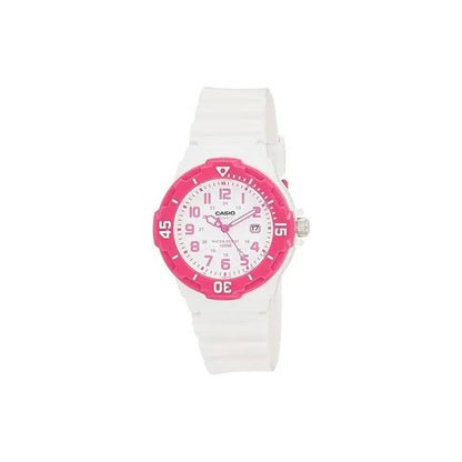 Reloj Casio Analógico Para Mujer Lrw-200h-4bv Blanco Con Detalles Fucsia