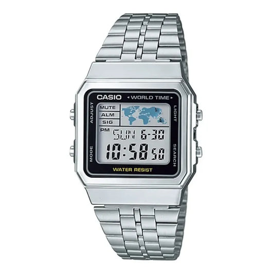 Reloj Pulsera Digital Casio Vintage A500wa-1df Con Correa De Acero Inoxidable Color Plateado Blanco/negro