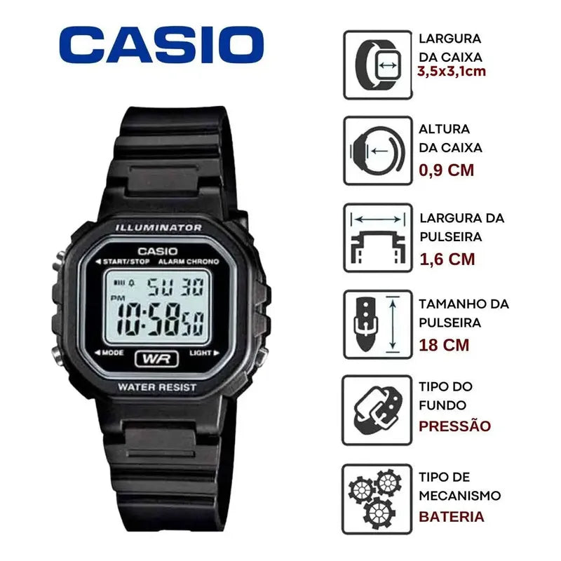Reloj Casio Digital La-20wh-1cdf Para Mujer Con Correa Negra De Resina Negro