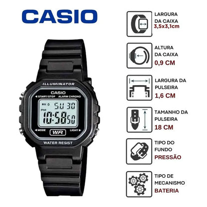 Reloj Casio Digital La-20wh-1cdf Para Mujer Con Correa Negra De Resina Negro