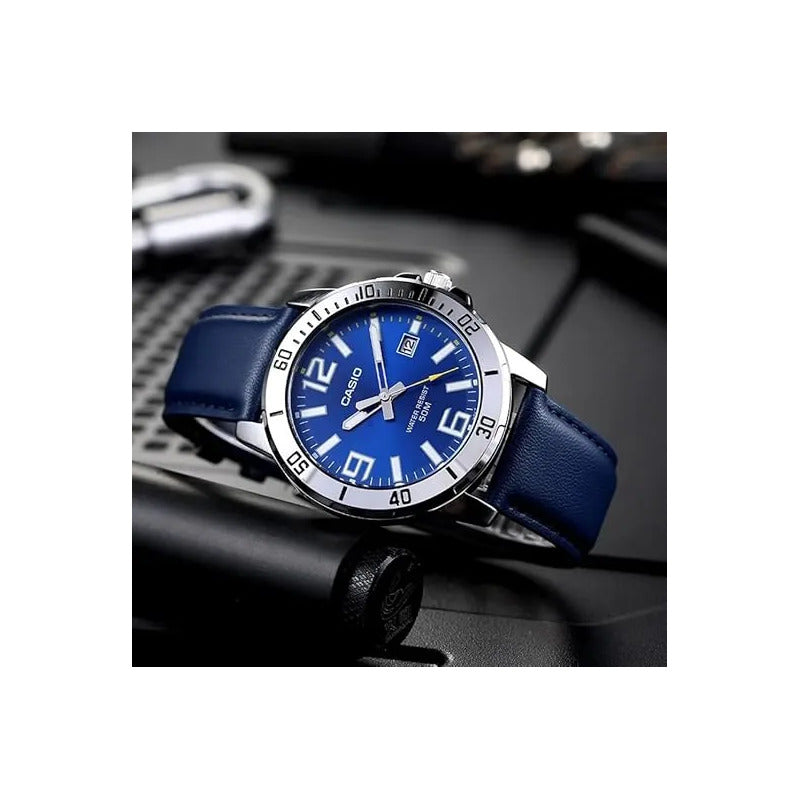 Reloj De Pulsera Casio Dress Mtp-vd01l-2b Original Azul Plateado