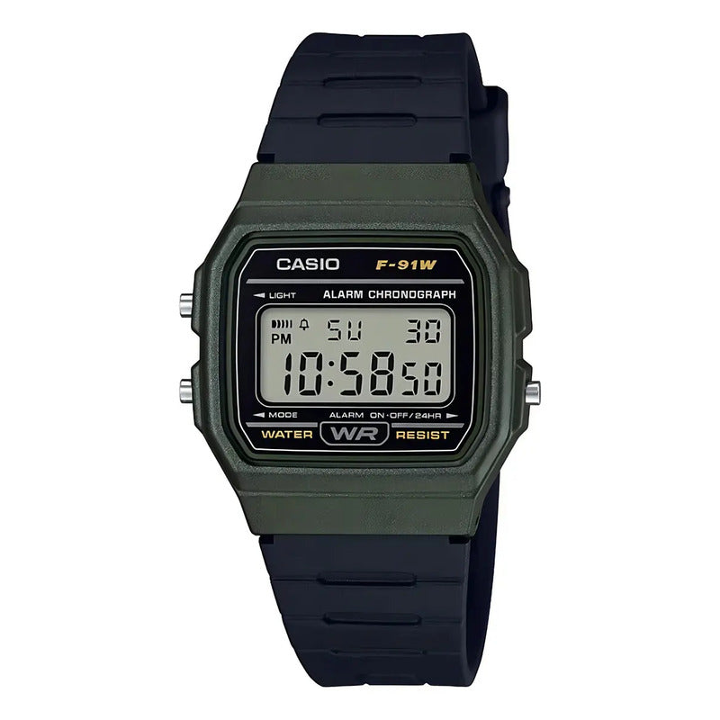 Reloj Casio Digital Unisex F-91wm-3a Negro Verde Oscuro Gris