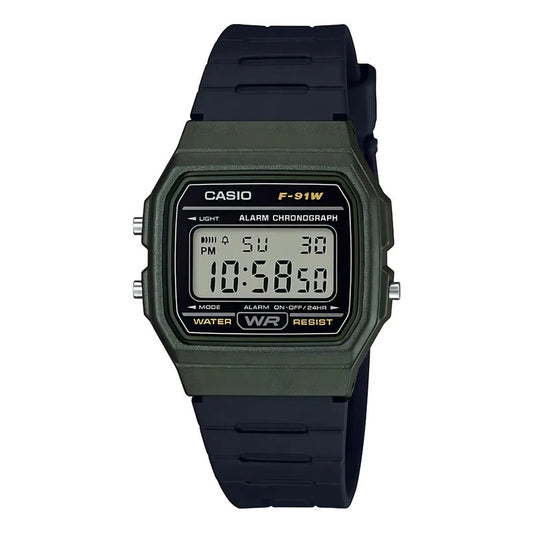 Reloj Casio Digital Unisex F-91wm-3a Negro Verde Oscuro Gris