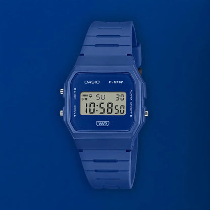 Reloj Unisex Casio F-91wb-2a1df Core Mens Correa Azul Bisel Azul Fondo Azul