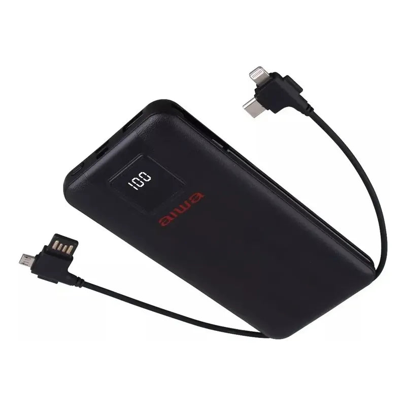 Cargador Portátil Aiwa 10.000 Usb 4 En 1 Universal   Negro Negro