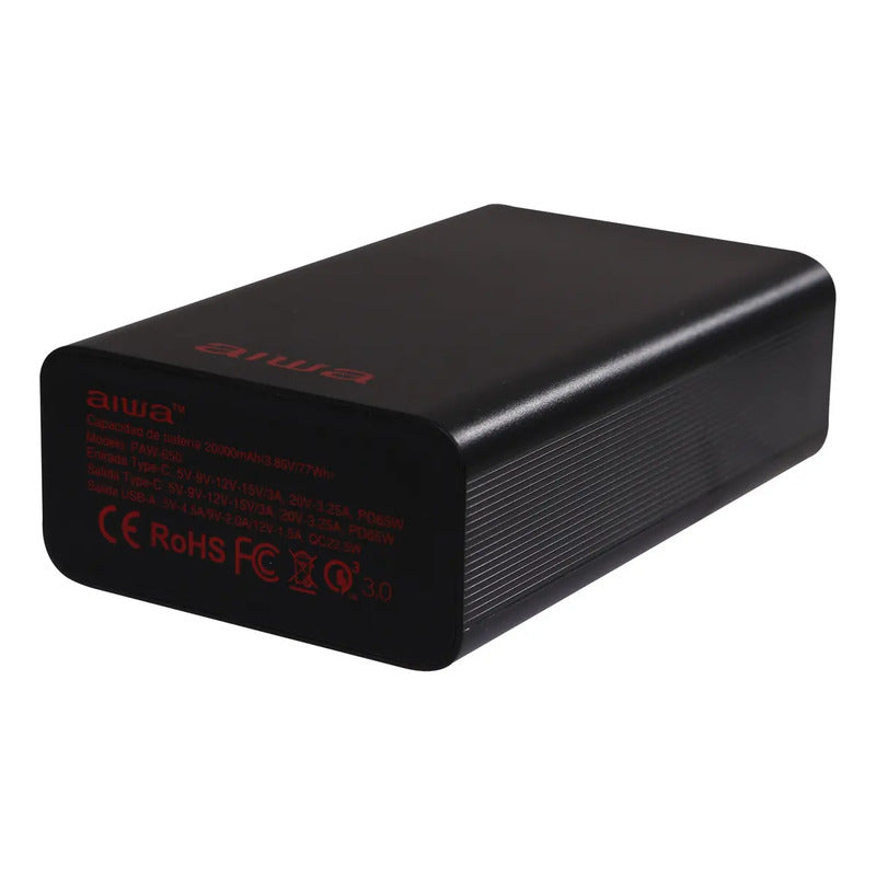 Batería Cargador Portátil Aiwa 20.000 Mah 65w Paw-650 Color Negro
