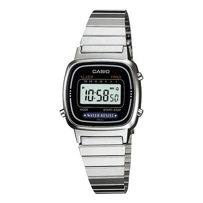 Reloj Casio La-670wd-1d Digital Para Mujer, Con Correa De Acero Inoxidable Plateado Negro
