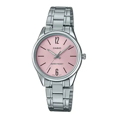 Reloj Casio Mujer Modelo Ltp-v005d-4budf /relojería Violeta Color De La Correa Plateado Arctic Silver Rosa