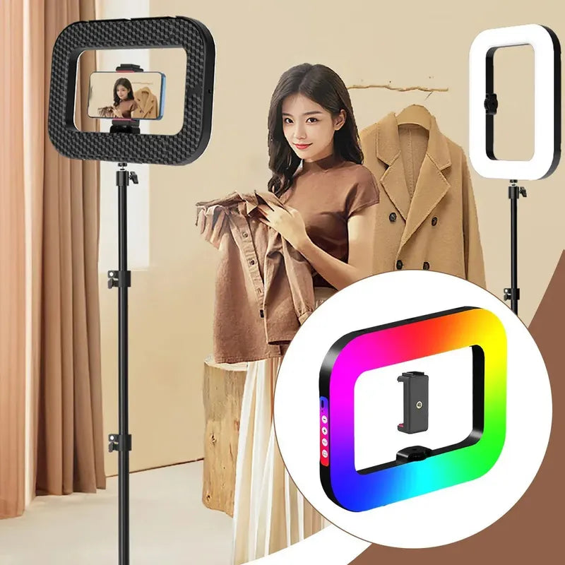 Aro De Luz Led Rgb Multicolor Recargable Selfie Inalambrico Negro Rgb