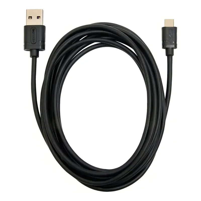 Cable Usb C Tecmaster 2.5mt Datos 480mbps Carga Rápida 5v 3a Color Negro
