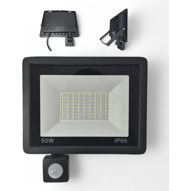 Foco Led 50w Exterior Sensor Bajo Consumo Negro Blanco Frío