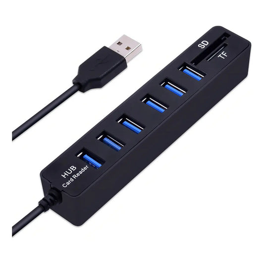 Hub 6 Puertos Multi Usb 3.0 Adaptador Con Lector Tarjeta Sd Negro