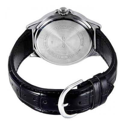 Reloj Pulsera Casio Mtp-v002l-1bu Con Correa De Cuero Color Negro - Bisel Plateado