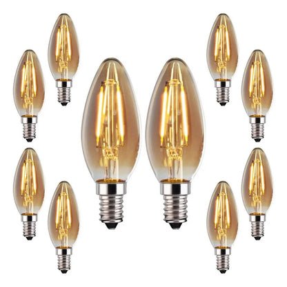 Pack 10 Ampolletas Led Tipo Vela Filamento C35 2w E14 2700k Luz Cálida Blanco Cálido