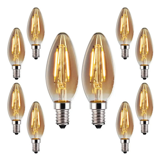 Pack 10 Ampolletas Led Tipo Vela Filamento C35 2w E14 2700k Luz Cálida Blanco Cálido