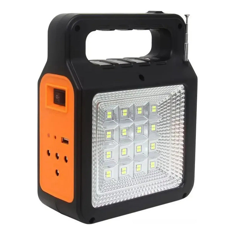 Kit Emergencia Solar Con Radio-parlante+ Linterna+ Foco Negro