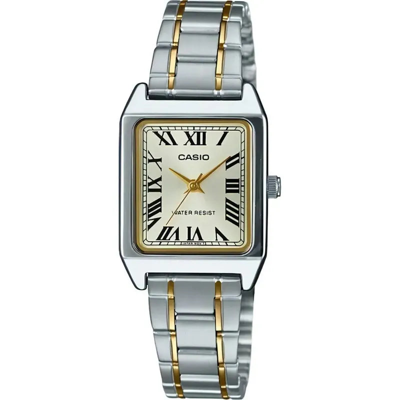 Reloj Casio Dama Ltp-v007sg-9b Acero Combinado Numeros Romanos Plata Beige