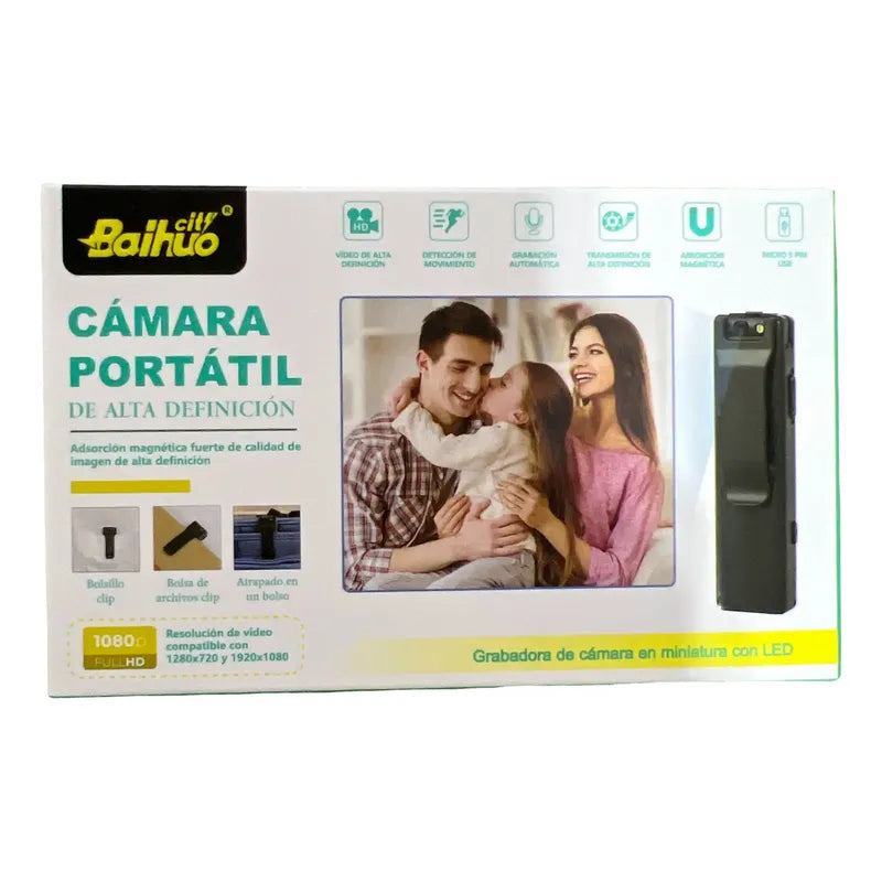 Camara Portatil Hd Diseño Clip Lente Giratorio 1080p 360° Negro