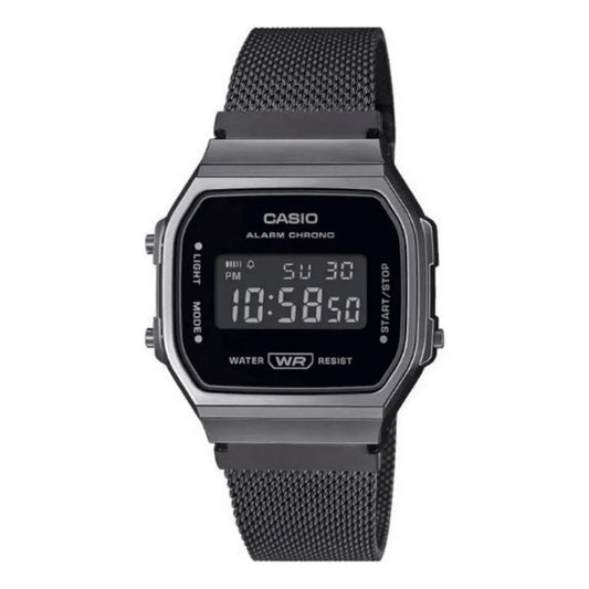 Reloj Casio Vintage A168wemb-1bdf, Correa Gris, Bisel Cian, Fondo Negro