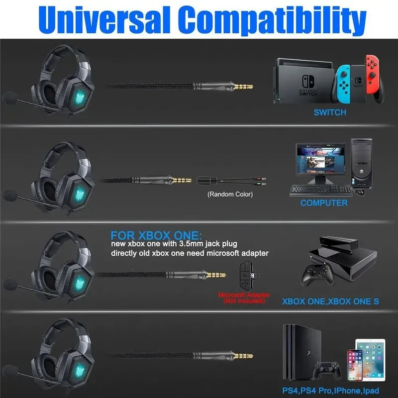 Auriculares Gamer Onikuma Gamer K8-v Negro Con Luz Led