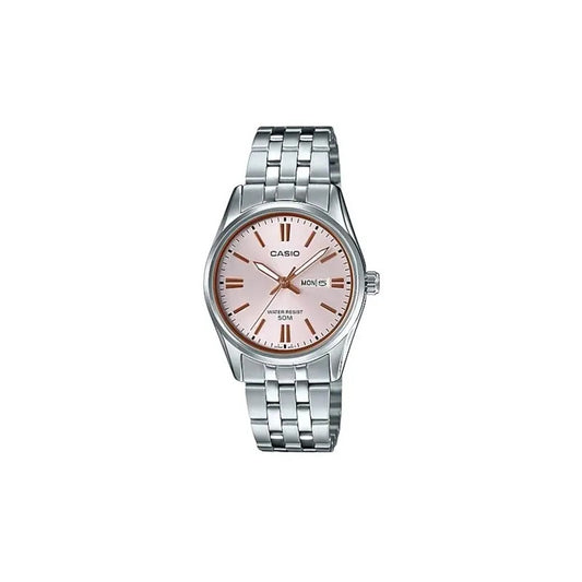 Reloj Casio Dama Ltp-1335d Colores Surtidos/relojesymas Color De La Correa Plateado Color Del Fondo Rosa