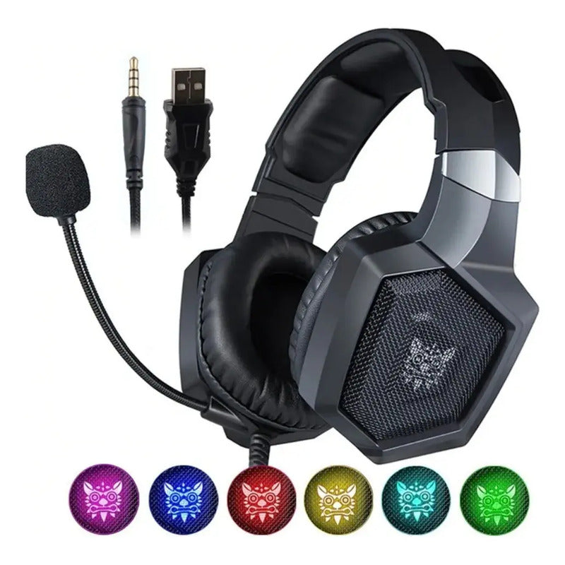 Audifonos Gamer Profesional  K8 Led Para Pc Con Microfono Negro