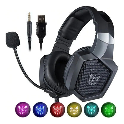 Audifonos Gamer Profesional  K8 Led Para Pc Con Microfono Negro