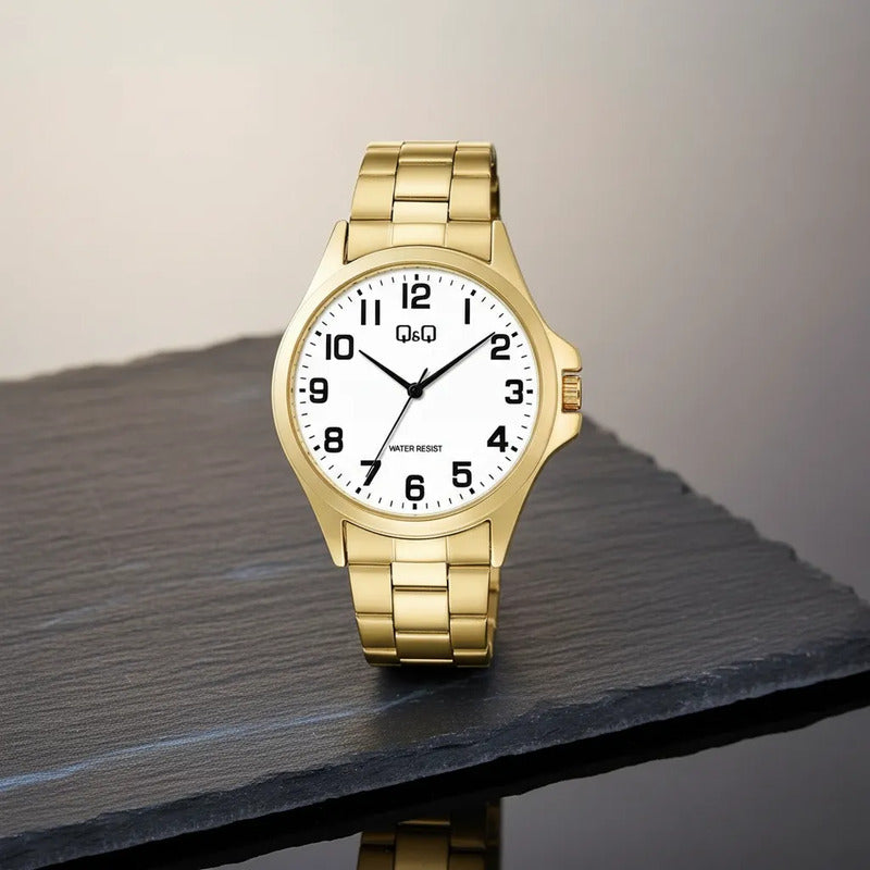 Reloj Análogo Q&q Hombre C36a-016py Numeros Grandes Dorado Blanco
