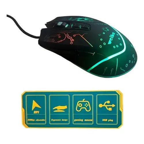 Mouse Gamer Weibo Wb-915 7 Botones Usb Óptico Rgb 3200 Dpi Luminoso Negro