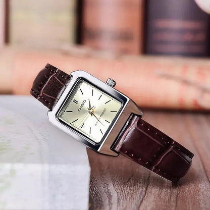 Reloj Casio Tank Ltp-v007l-9e Mujer - Análogo Marrón Oscuro Plateado Blanco
